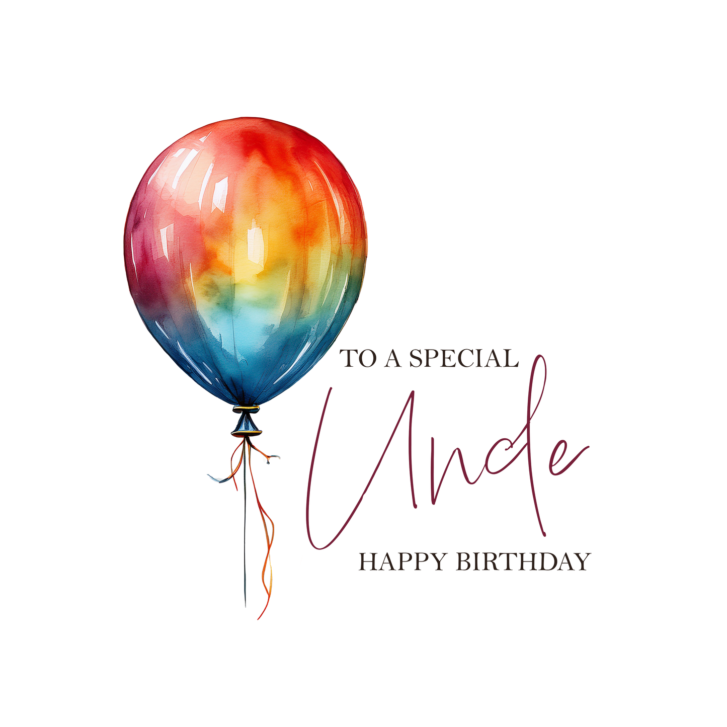 Colorful balloon with 'Happy Birthday' text for a special uncle on a white background