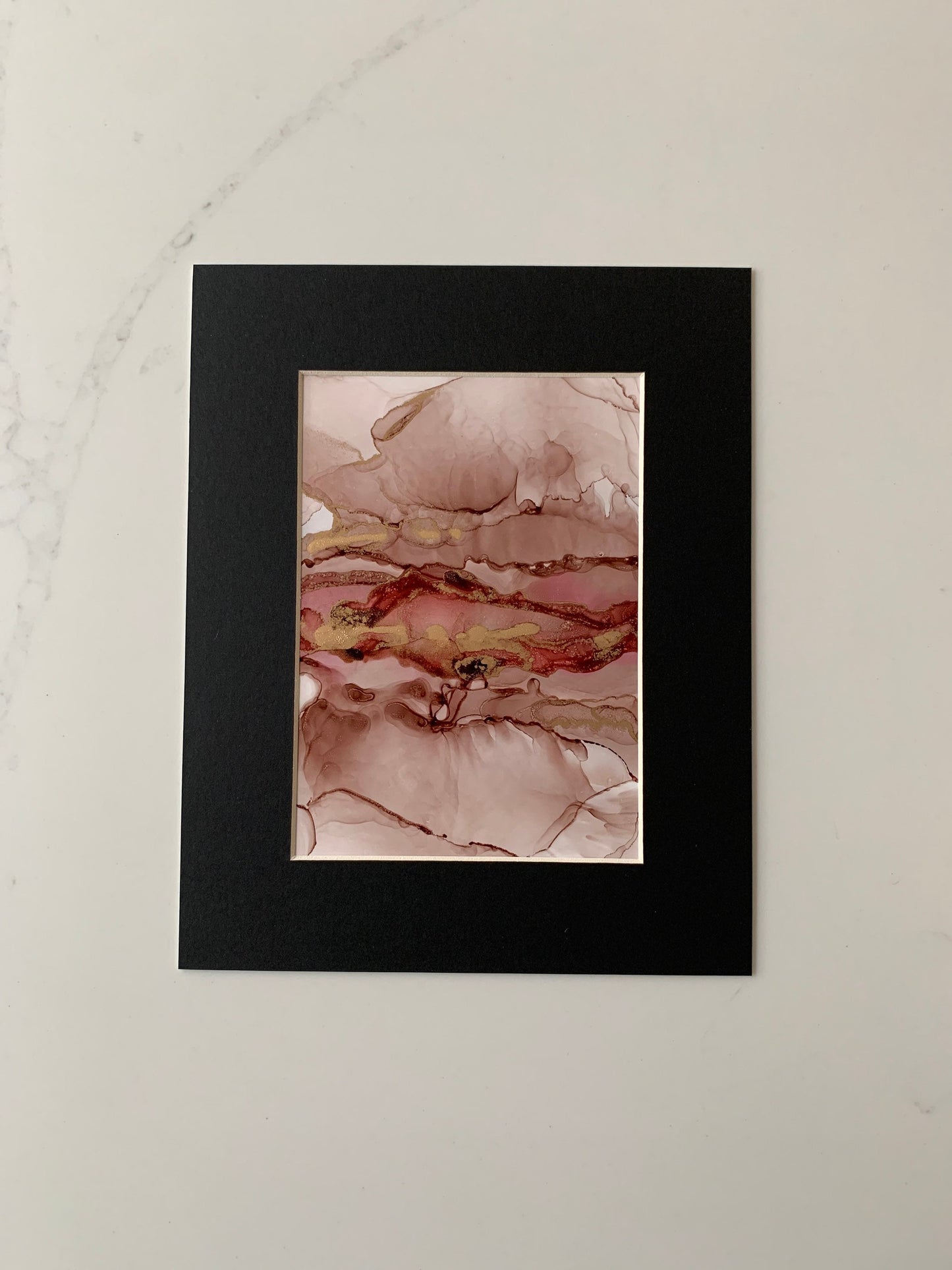Flame & Luxe: Bold Pink and Gold Metallic Ink Art A5 Painting