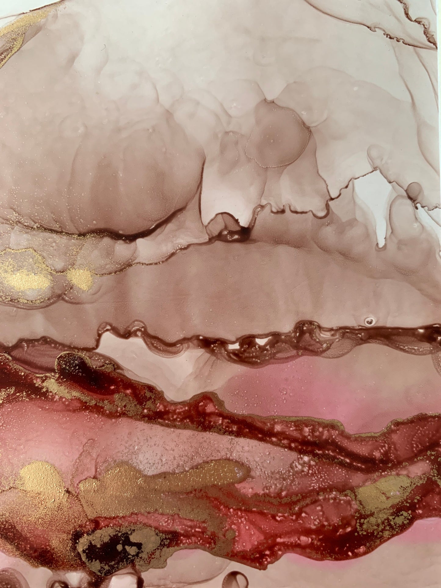 Flame & Luxe: Bold Pink and Gold Metallic Ink Art A5 Painting