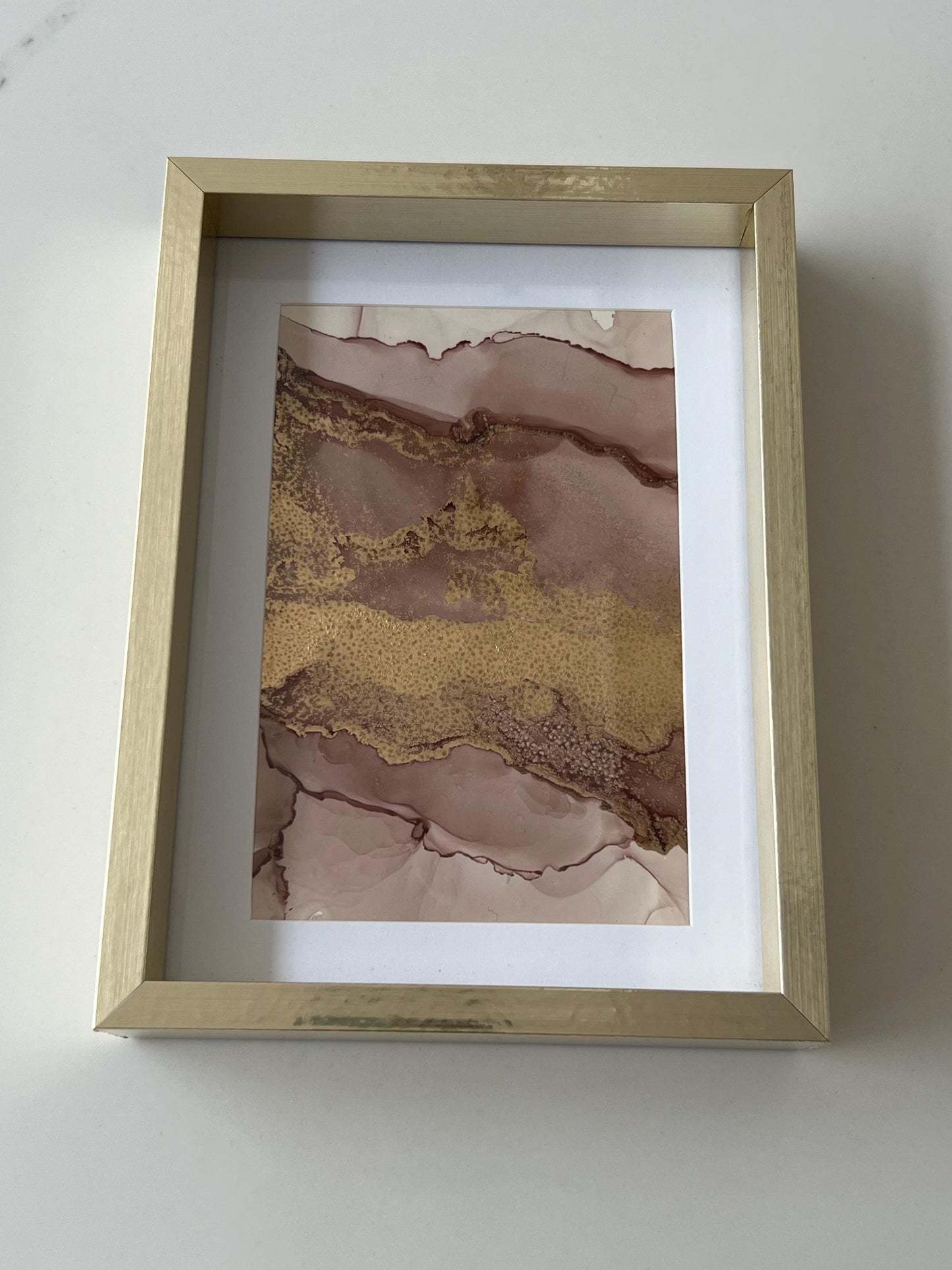 Sunlit Serenity: Soft Gold & Pink in Harmony Metallic Ink 7x5 inch Painting