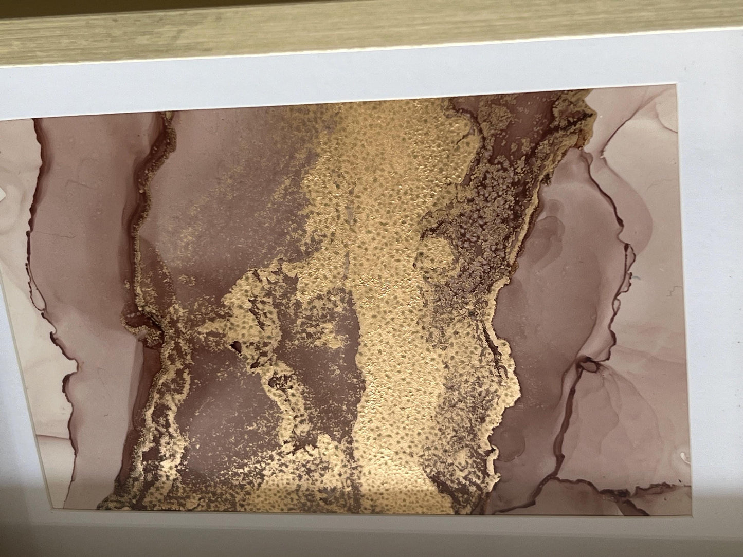 Sunlit Serenity: Soft Gold & Pink in Harmony Metallic Ink 7x5 inch Painting