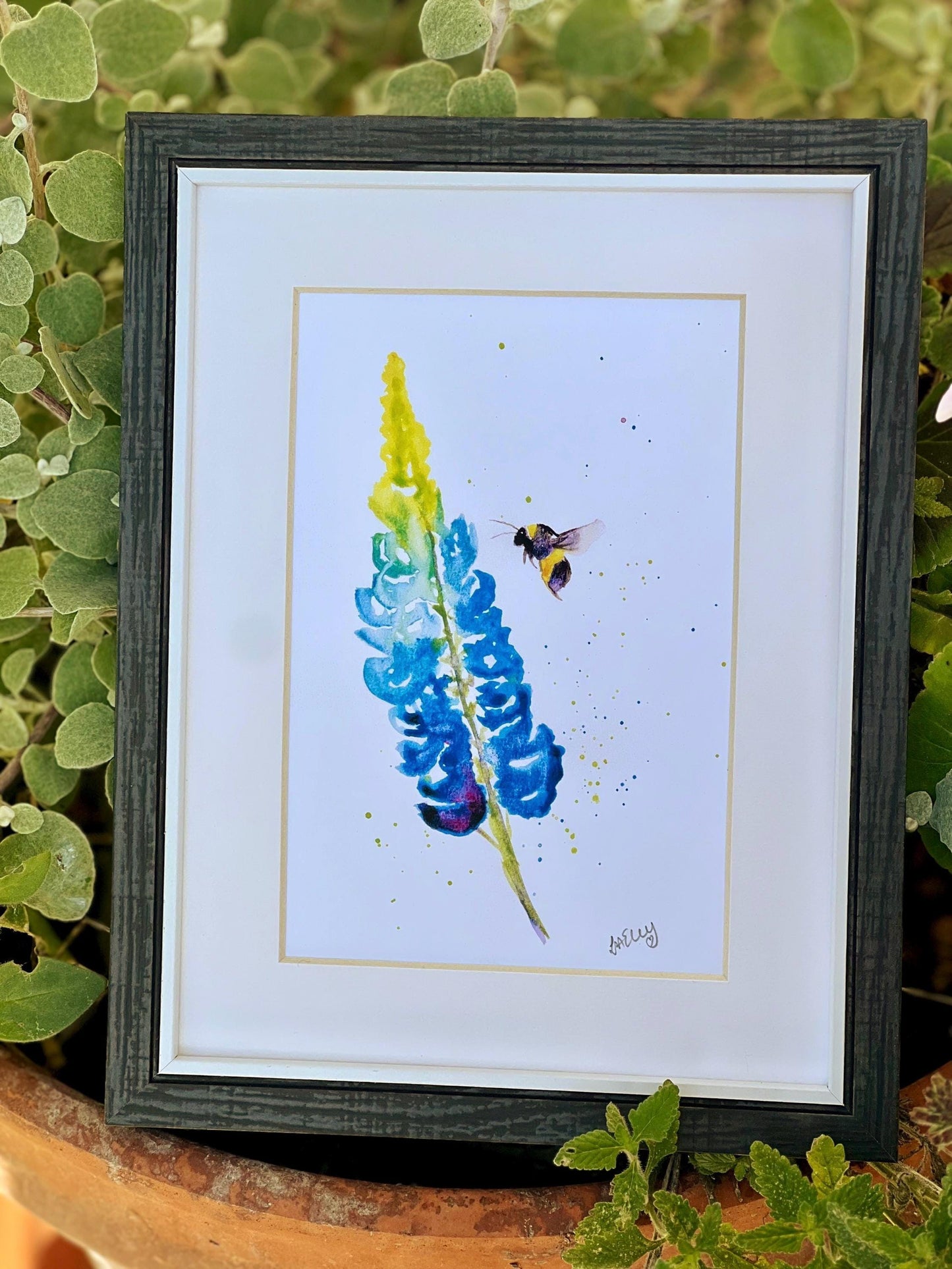 Petals & Pollen: A Bee’s Delicate Lupin Journey in Watercolour