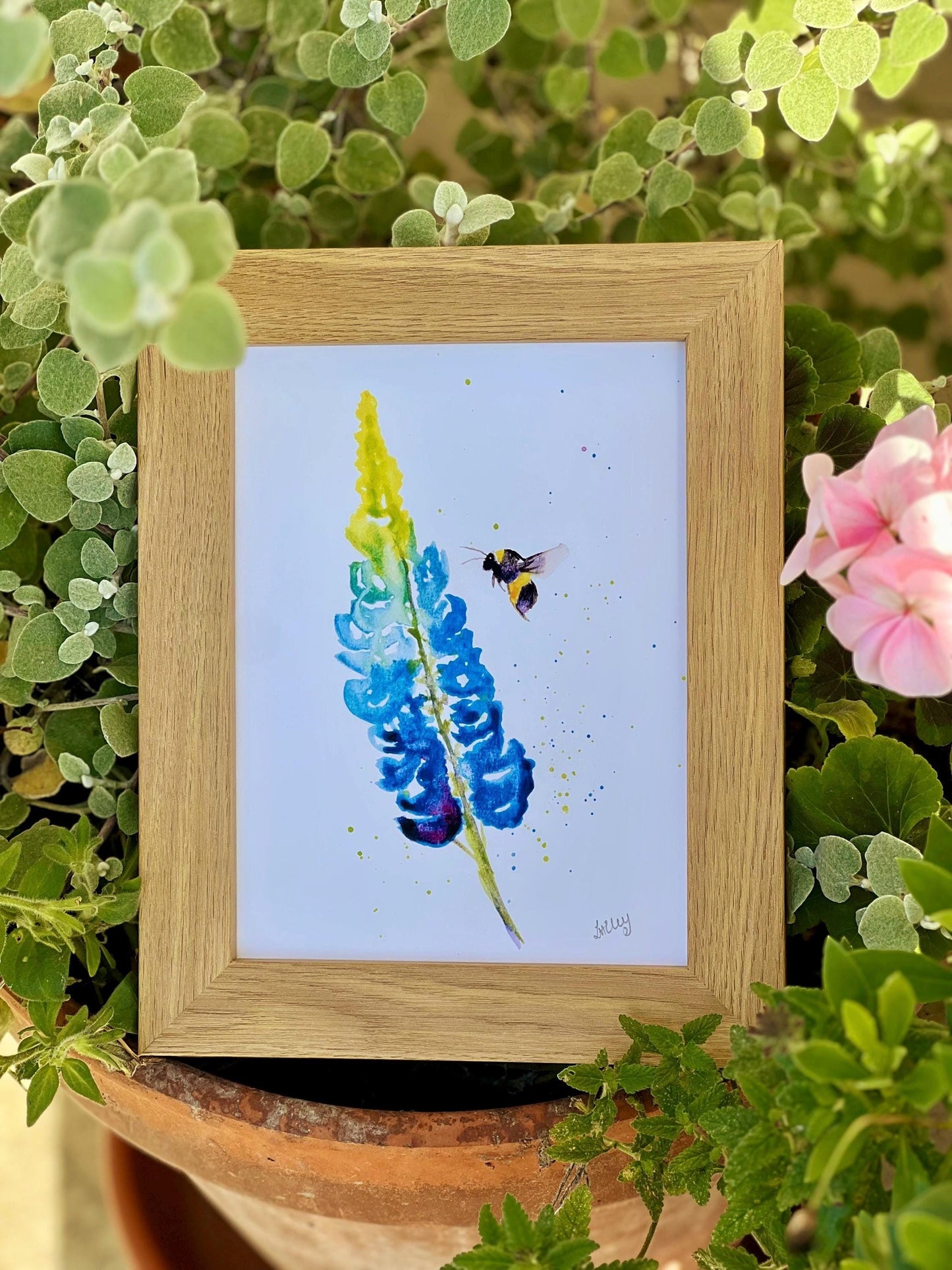 Petals & Pollen: A Bee’s Delicate Lupin Journey in Watercolour