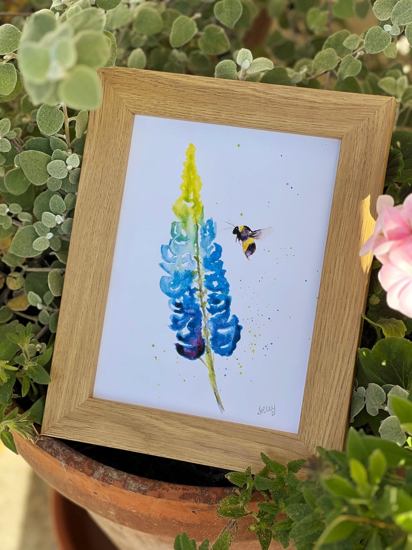 Petals & Pollen: A Bee’s Delicate Lupin Journey in Watercolour