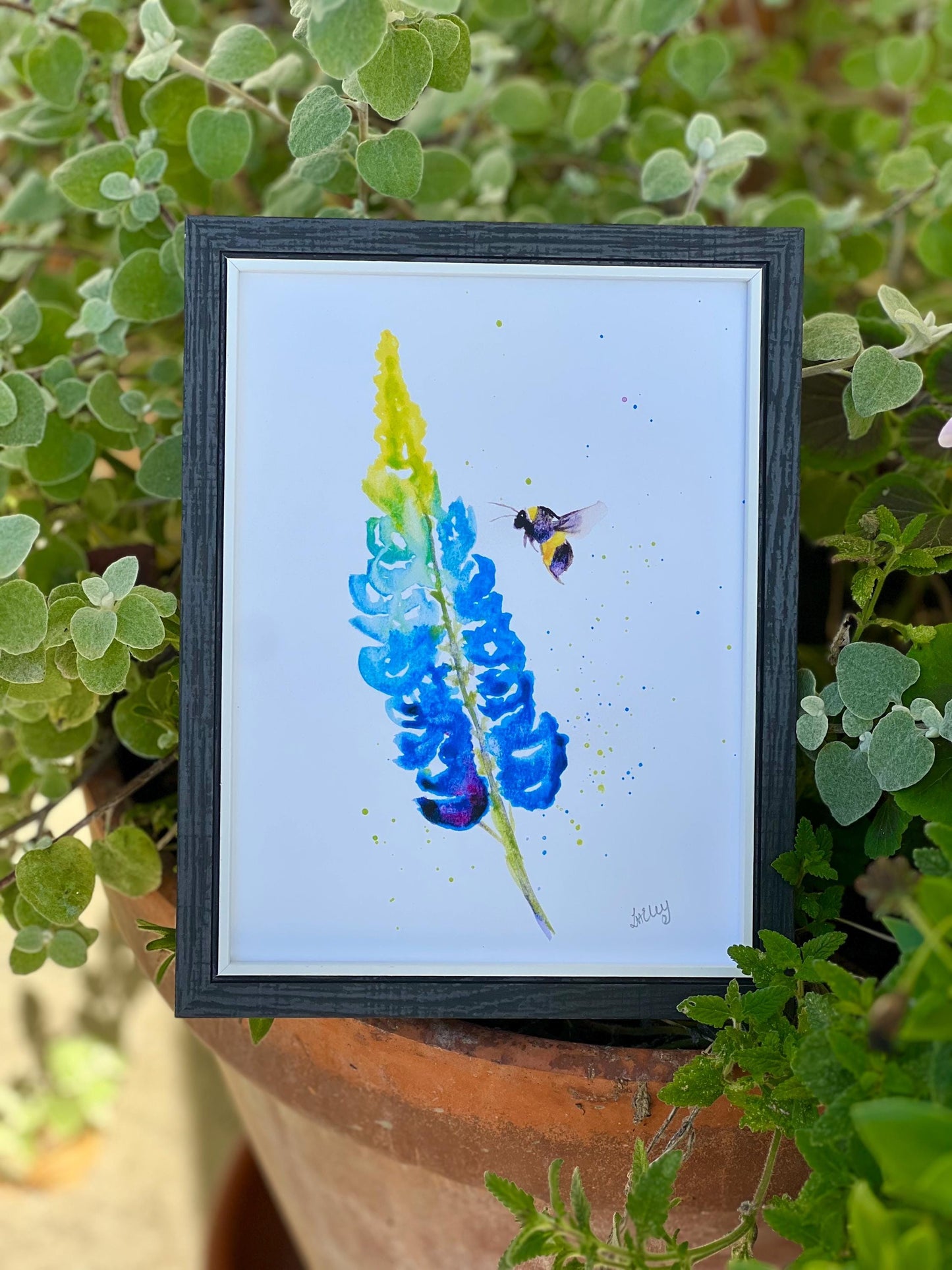 Petals & Pollen: A Bee’s Delicate Lupin Journey in Watercolour