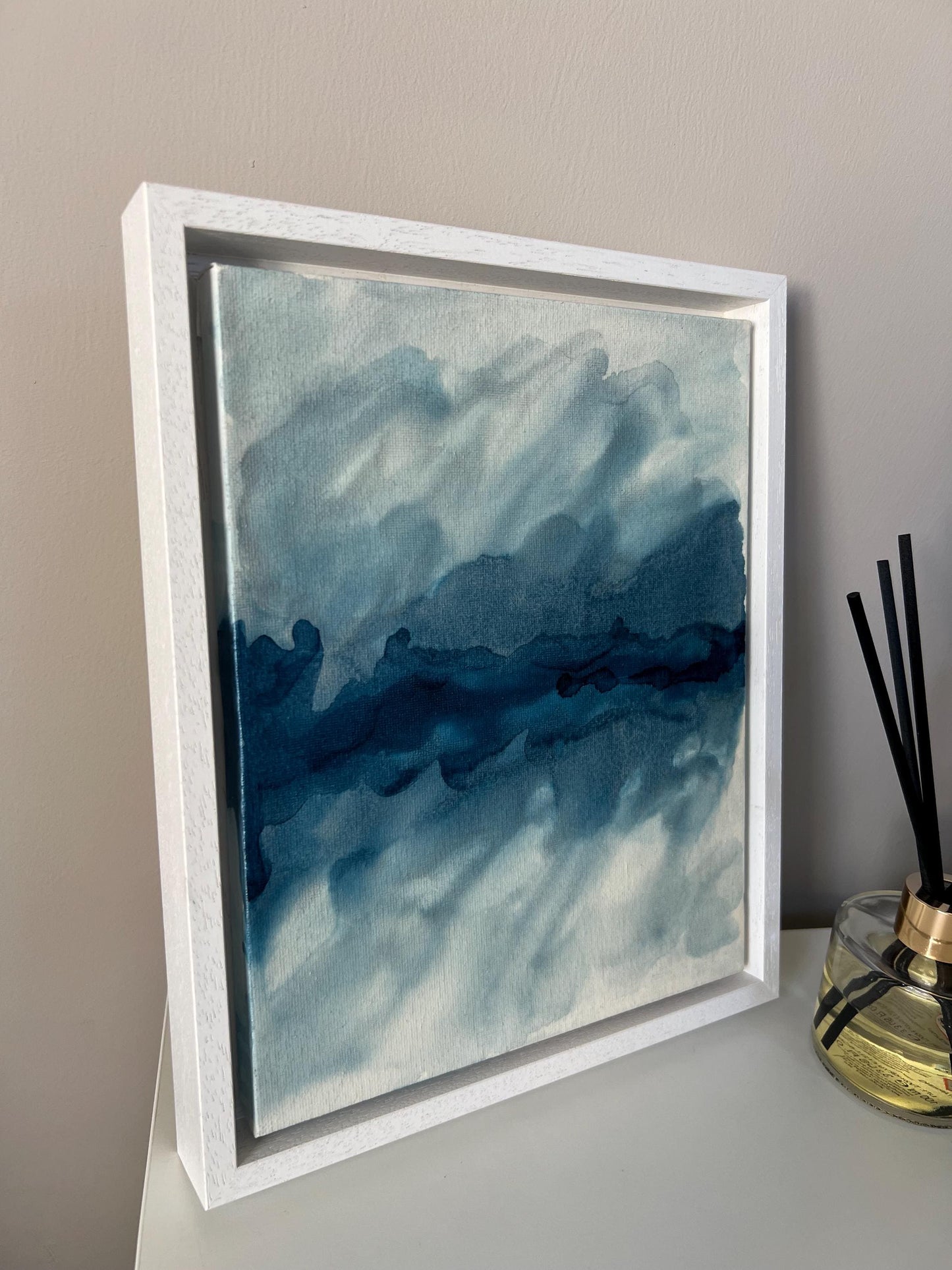 Celestial Calm: Midnight Blues and Radiant Silver Ink 10x8 inch Canvas