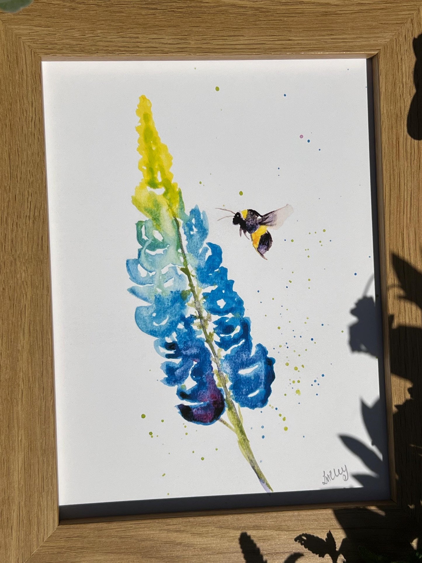 Petals & Pollen: A Bee’s Delicate Lupin Journey in Watercolour