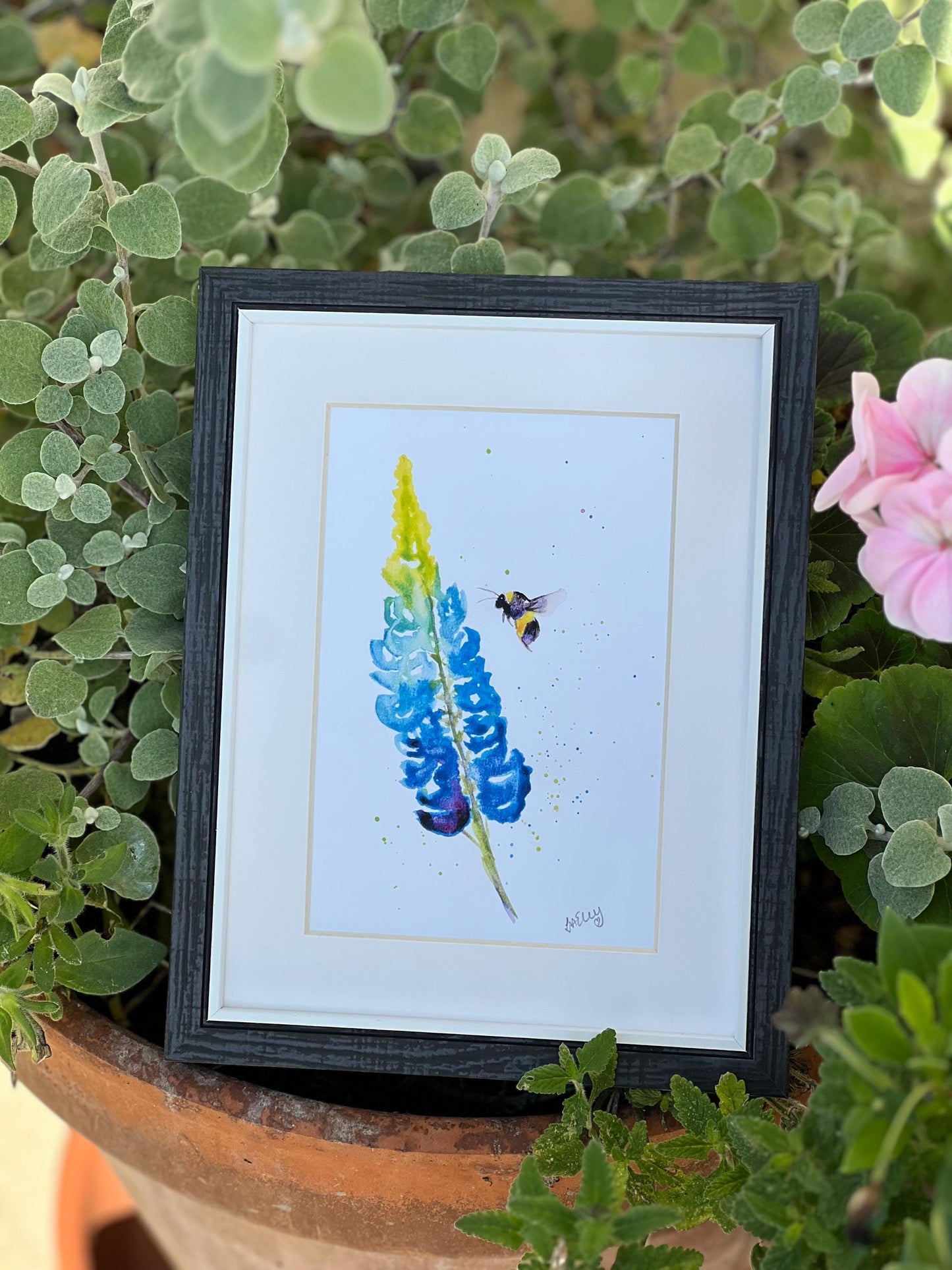 Petals & Pollen: A Bee’s Delicate Lupin Journey in Watercolour