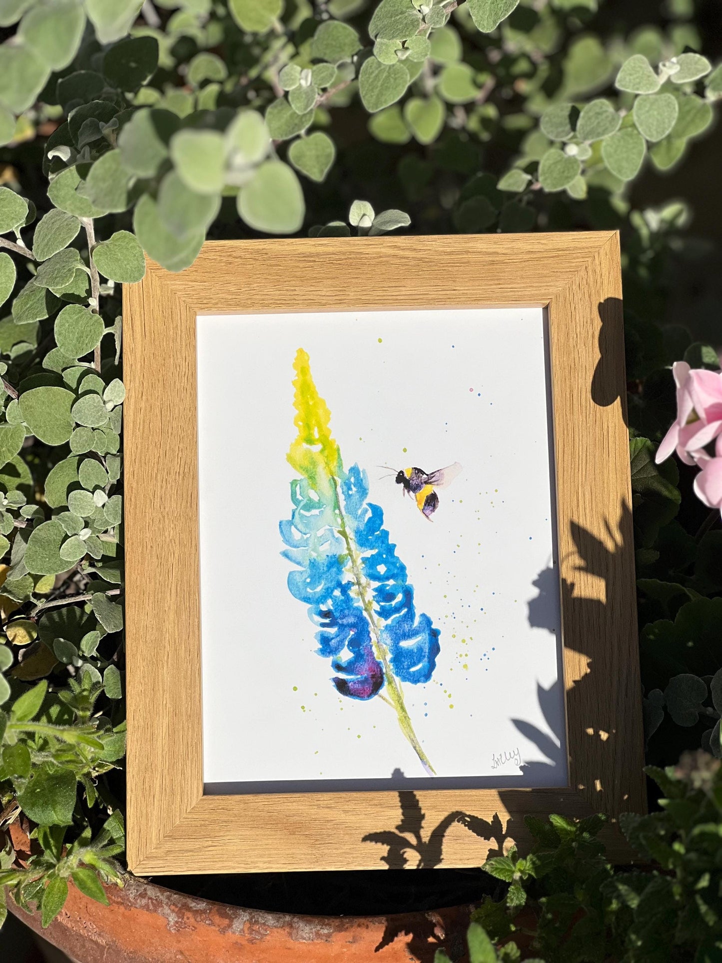 Petals & Pollen: A Bee’s Delicate Lupin Journey in Watercolour