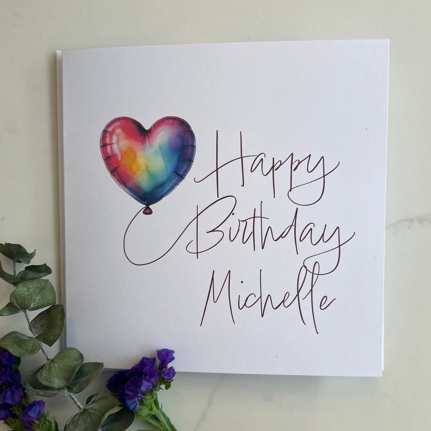 Send Love in Colour: Personalised Birthday Card with Heart-Shaped Watercolour Balloon & Name