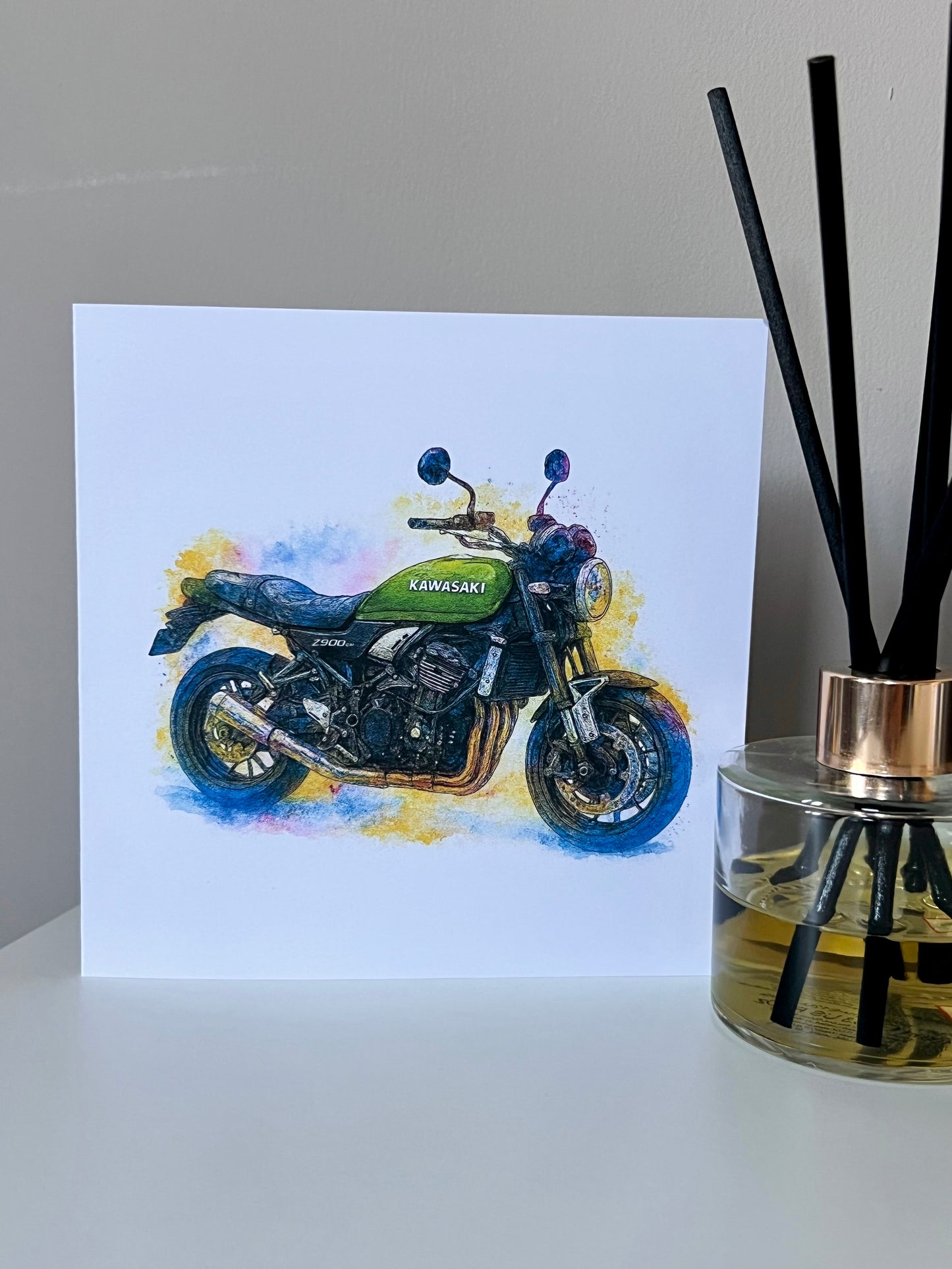Motorbike-Car Birthday Card Custom made in Watercolour