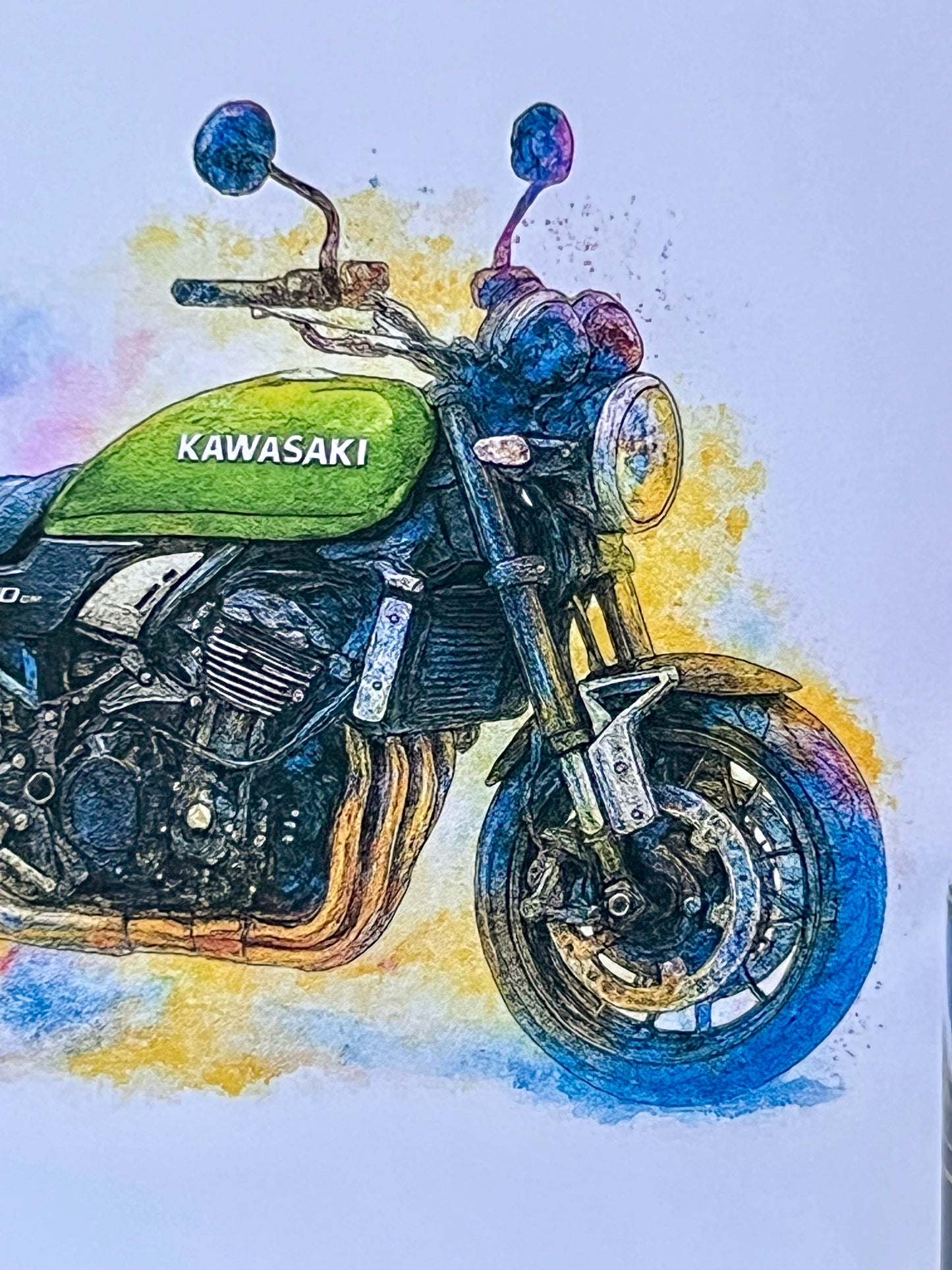 Motorbike-Car Birthday Card Custom made in Watercolour