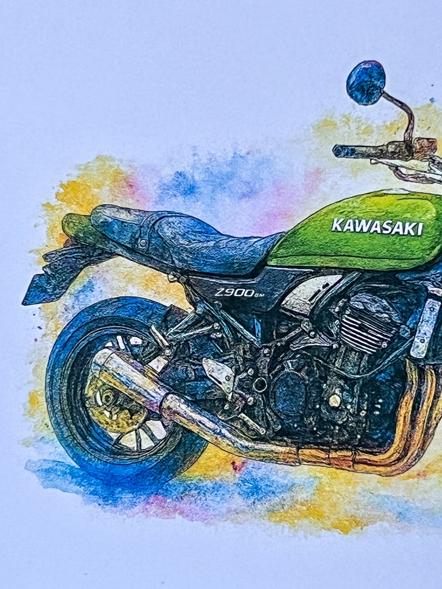 Motorbike-Car Birthday Card Custom made in Watercolour