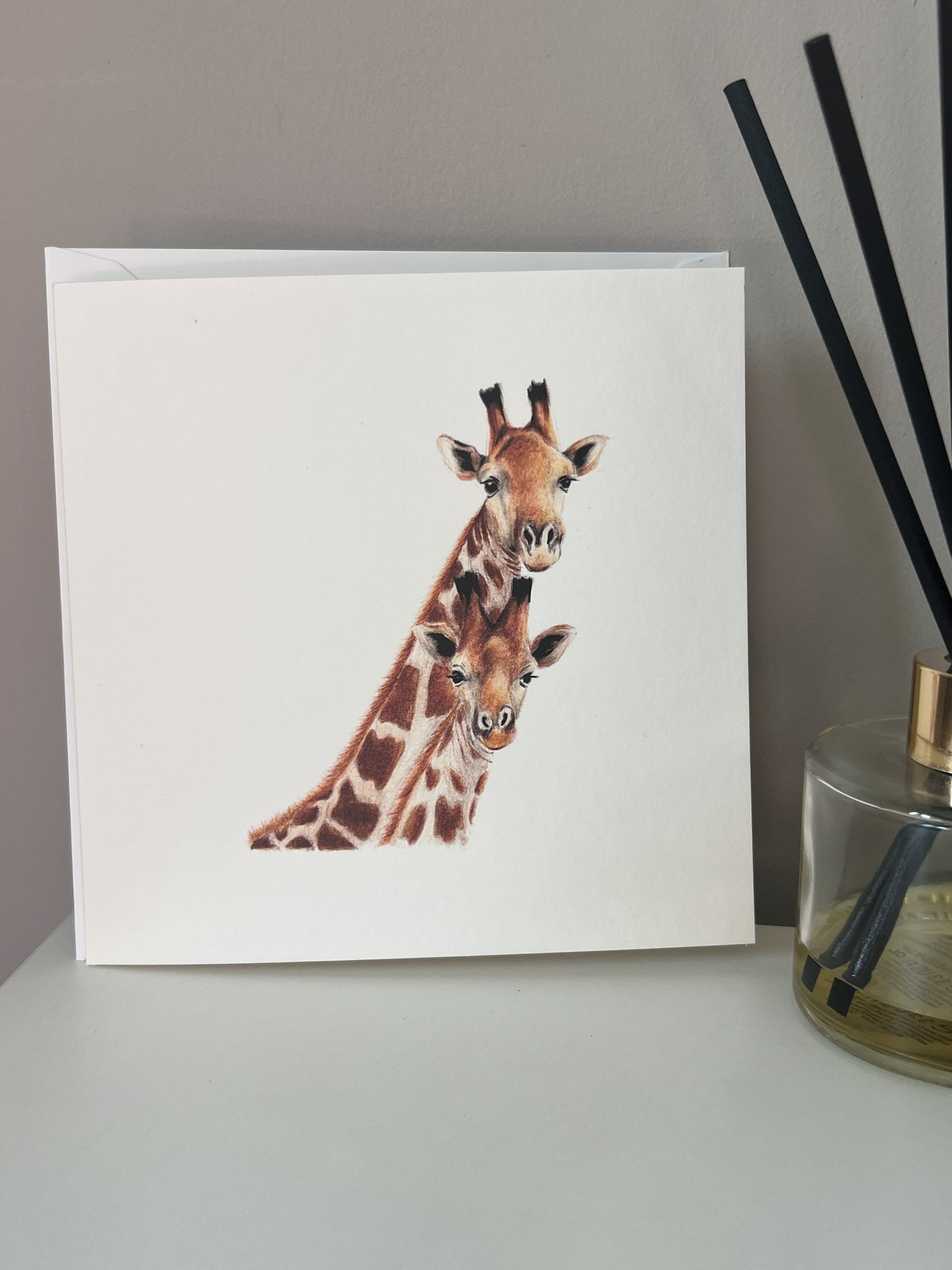 Giraffe Mum and Baby Art Card - Wildlife Illustration by UK Artist