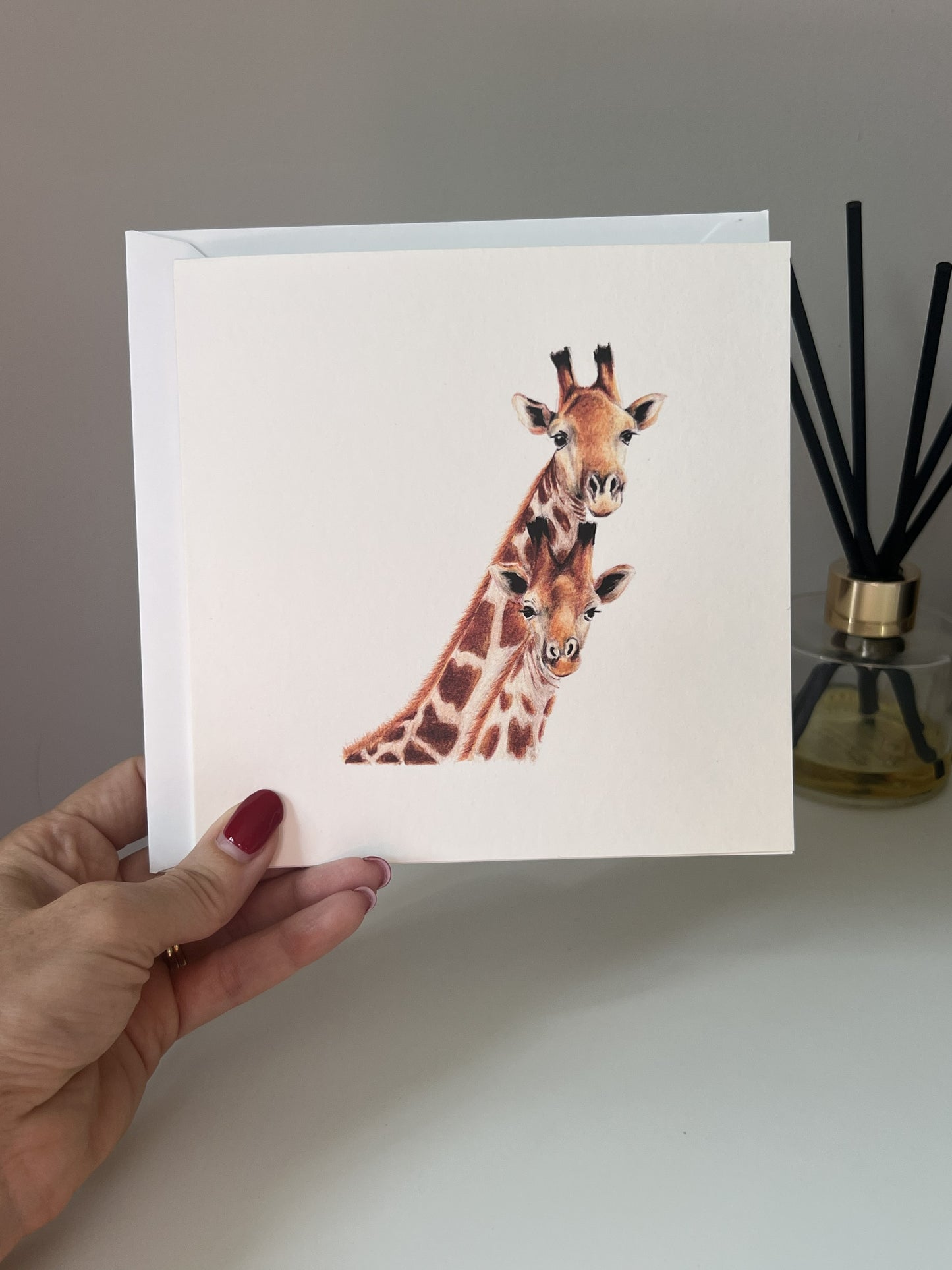 Giraffe Mum and Baby Art Card - Wildlife Illustration by UK Artist