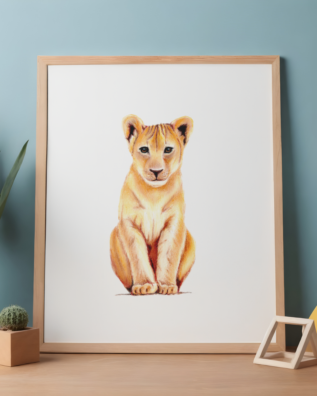 Lion Cub Pencil Illustration - Fine Art Print, Framed Animal Artwork