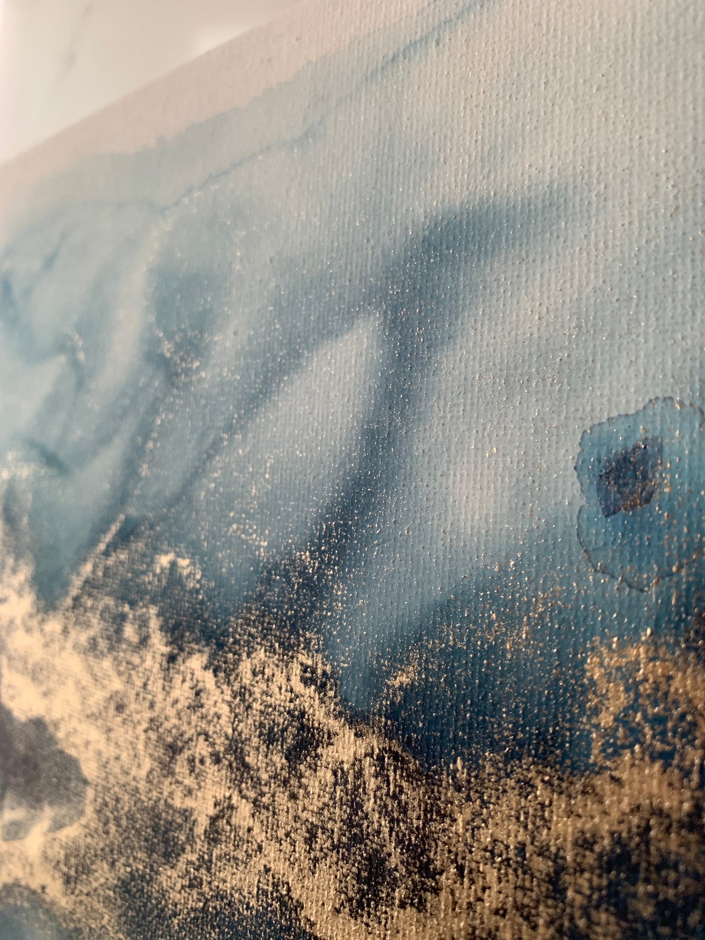 Serenity Horizon: The Warmth of Gold in a Midnight Blue Sky Ink 10x8 inch Canvas