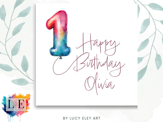 Celebrate in Style: Custom Birthday Card with Numbered Watercolour Balloons