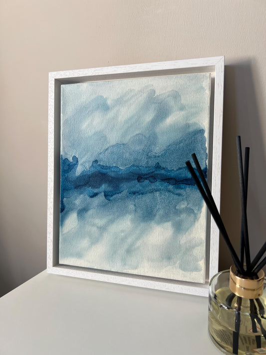 Celestial Calm: Midnight Blues and Radiant Silver Ink 10x8 inch Canvas