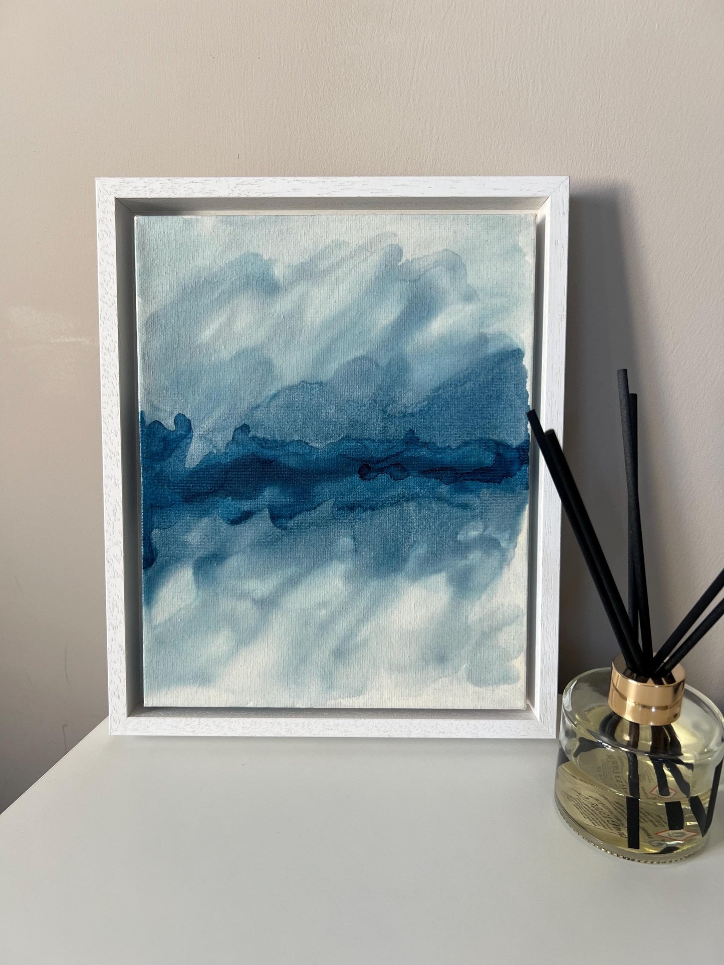 Celestial Calm: Midnight Blues and Radiant Silver Ink 10x8 inch Canvas